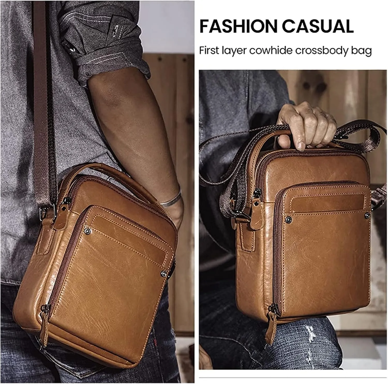 Small for Men Retro HandbagLeather Tablet Messenger Bag Multifunctional Vertical Shoulder Bag Vintage Crossbody Bag