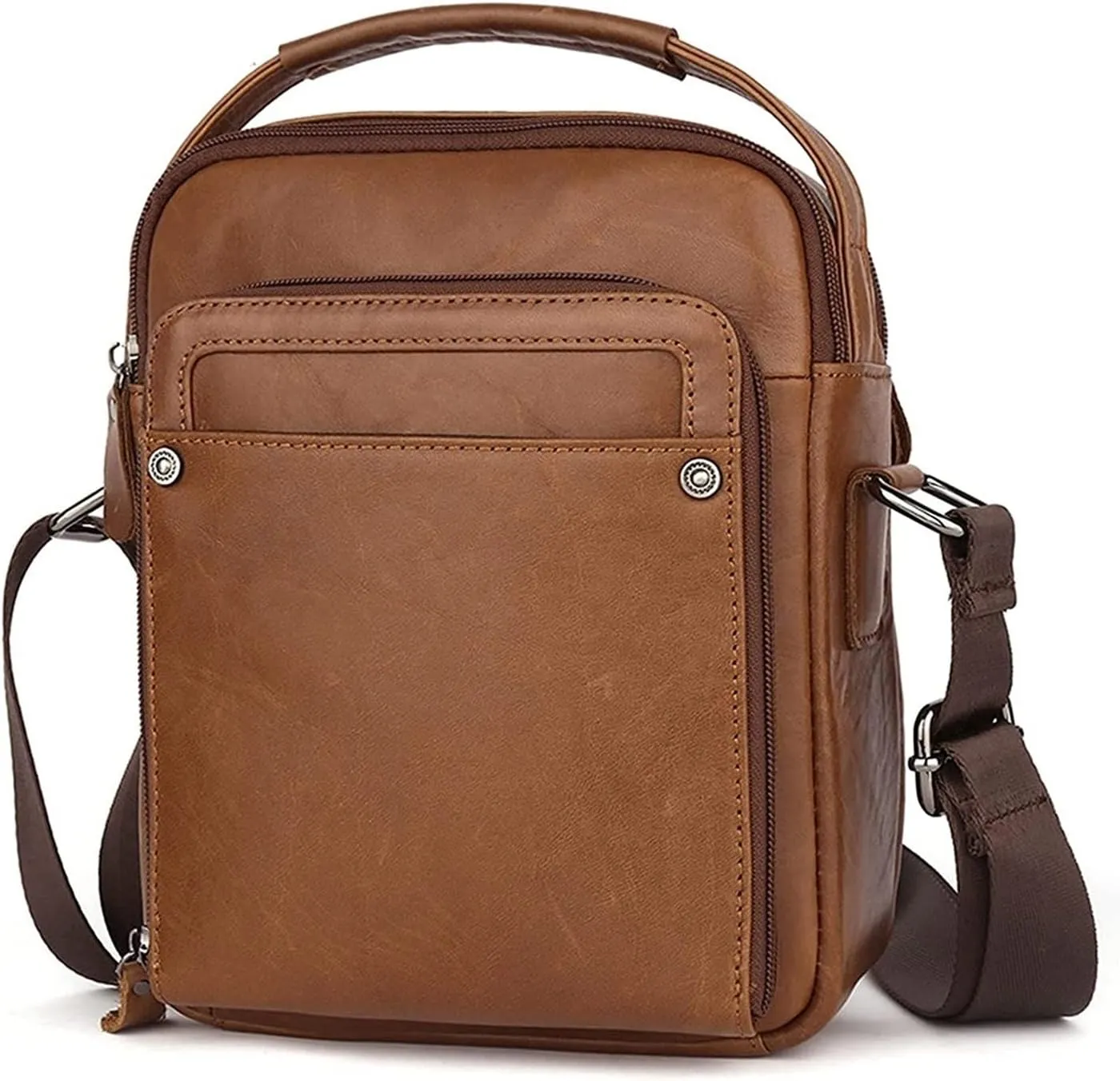 Small for Men Retro HandbagLeather Tablet Messenger Bag Multifunctional Vertical Shoulder Bag Vintage Crossbody Bag