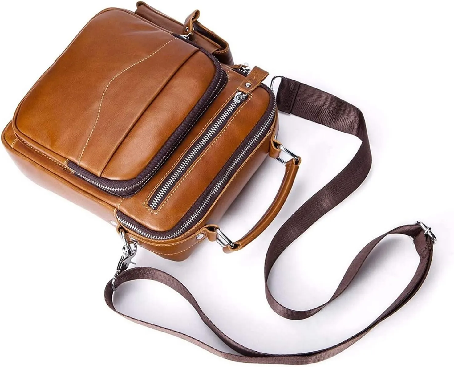 Small Messenger Bag for Men Retro Handbag, Cowhide Leather Briefcase Small Messenger Handbag