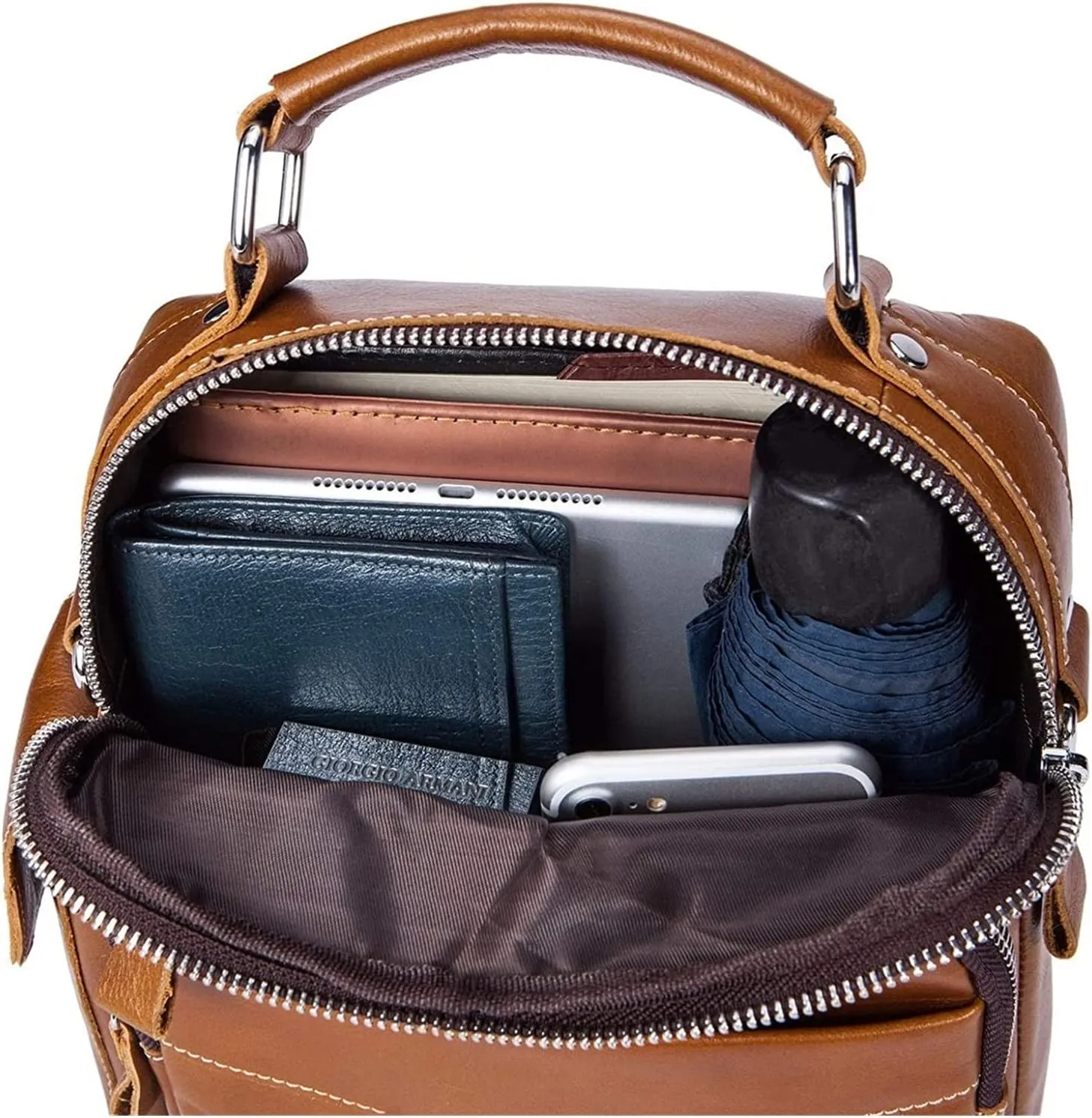 Small Messenger Bag for Men Retro Handbag, Cowhide Leather Briefcase Small Messenger Handbag