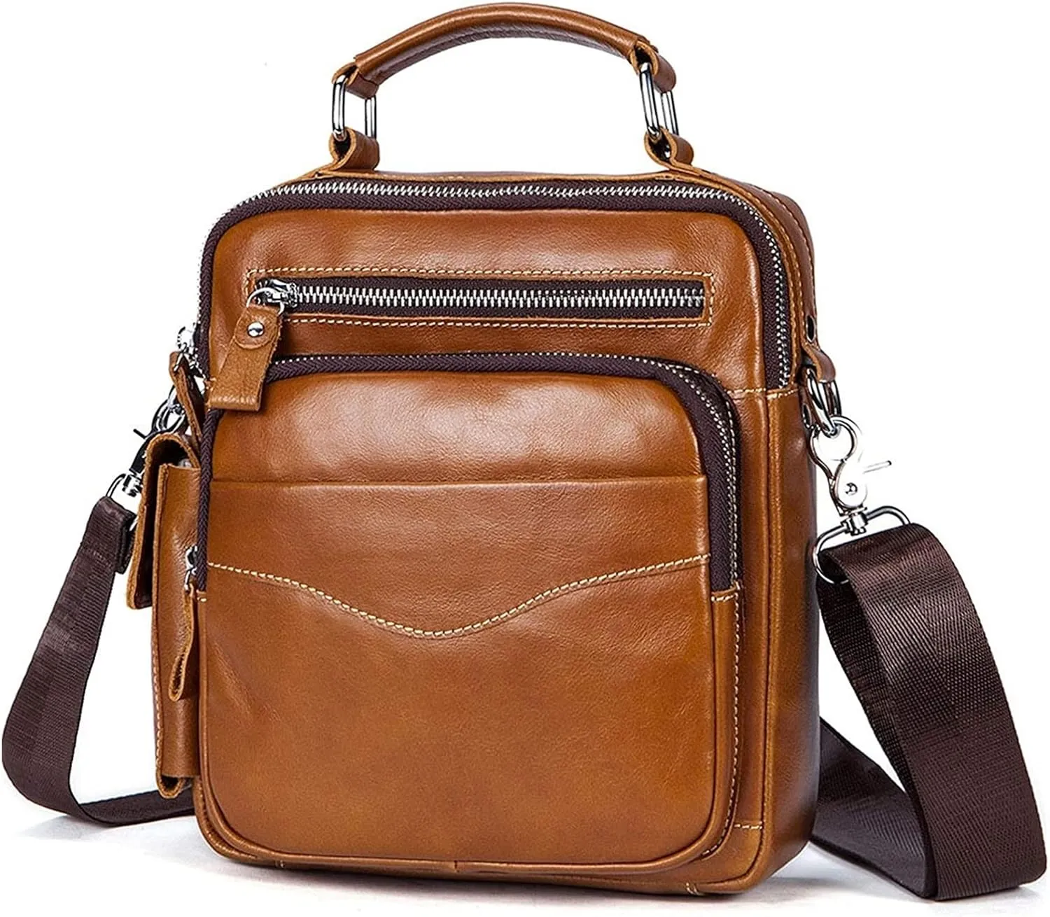 Small Messenger Bag for Men Retro Handbag, Cowhide Leather Briefcase Small Messenger Handbag