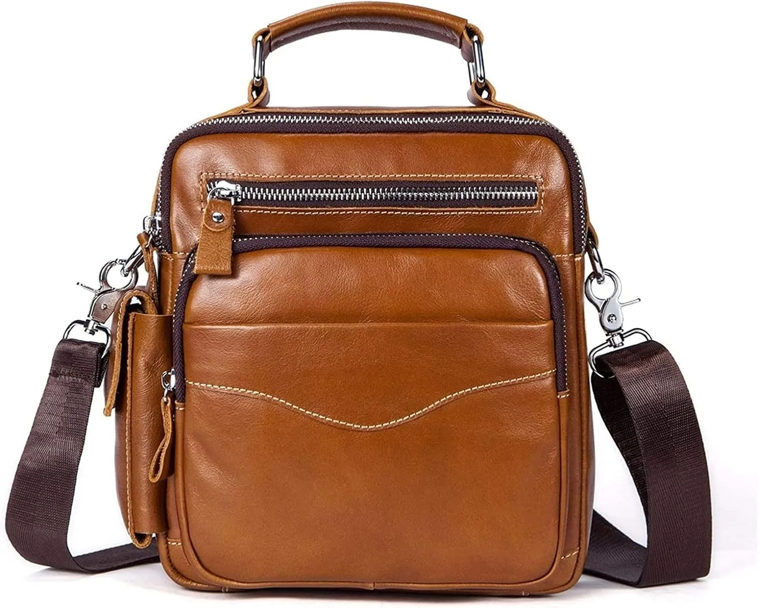 Small Messenger Bag for Men Retro Handbag, Cowhide Leather Briefcase Small Messenger Handbag