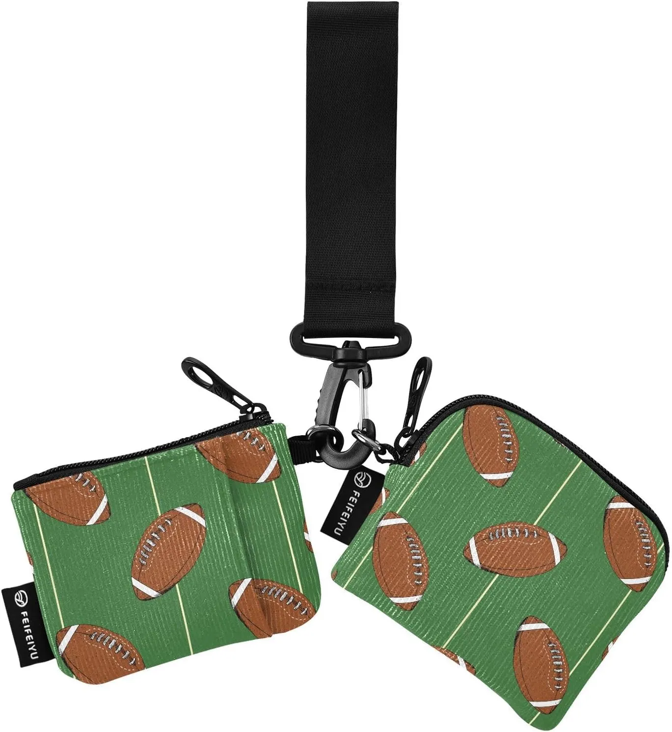Small Wallet for Women Football Rugby Ball on Green Zip Around Dual Pouch Wristlet Wallets for Women Portable Card Wallet