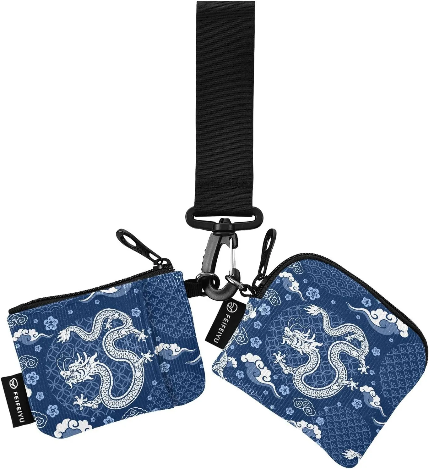 Small Wallet for Women Happy Chinese New Year Dragon Zip Around Dual Pouch Wristlet Wallets for Women Portable Card Wallet
