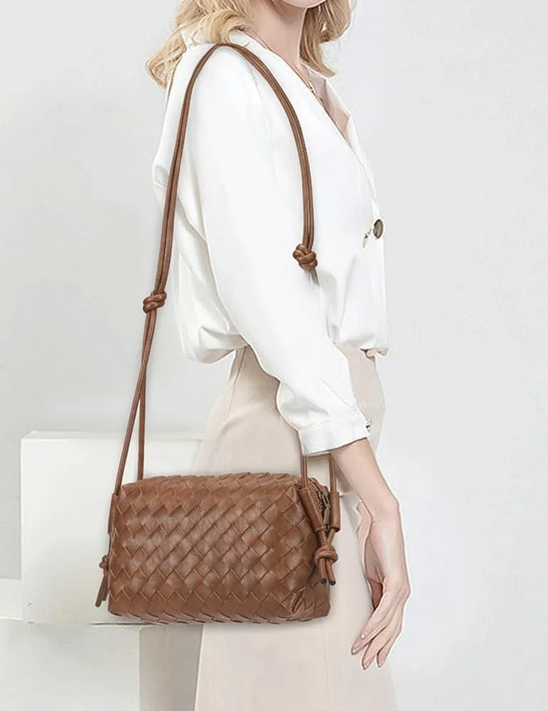 Small Woven Bag Satchel for Women 2025 Trendy Woven Shoulder Purse Crossbody Clutch Vegan Leather Tote Handbag Small Hobo Bag