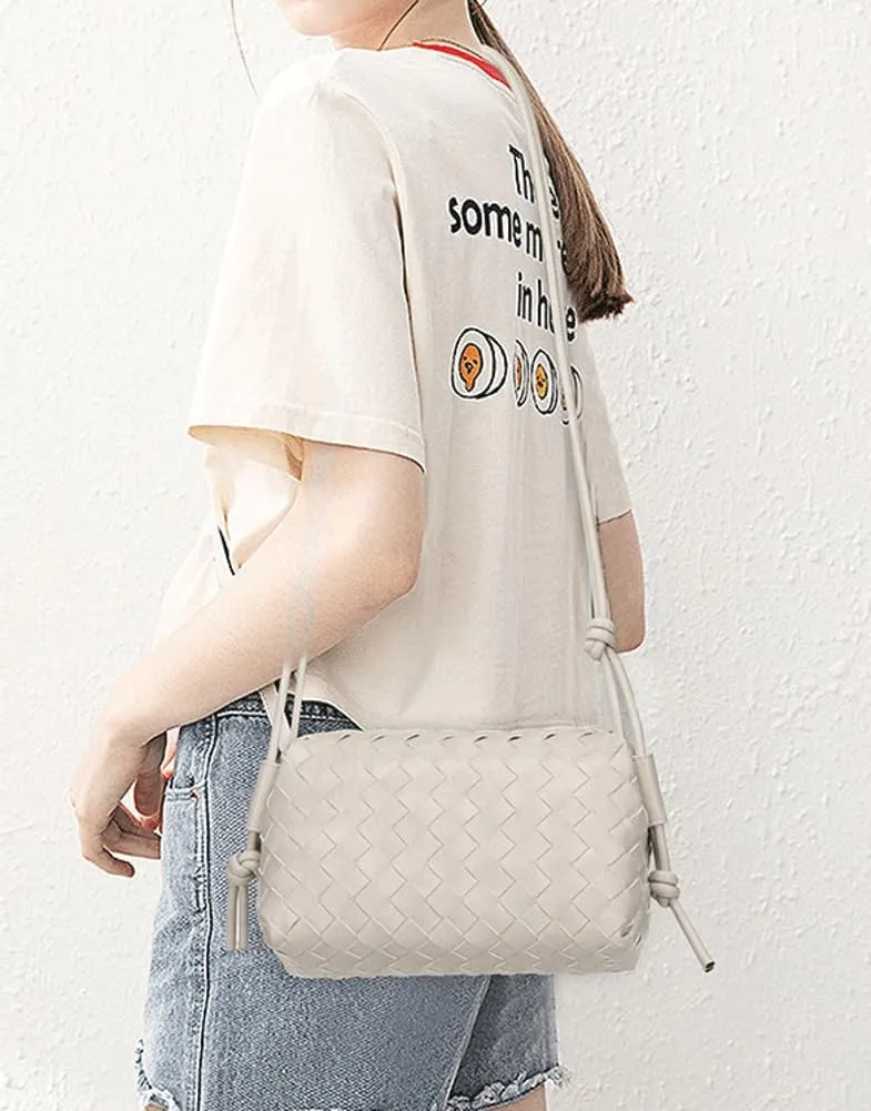 Small Woven Bag Satchel for Women 2025 Trendy Woven Shoulder Purse Crossbody Clutch Vegan Leather Tote Handbag Small Hobo Bag