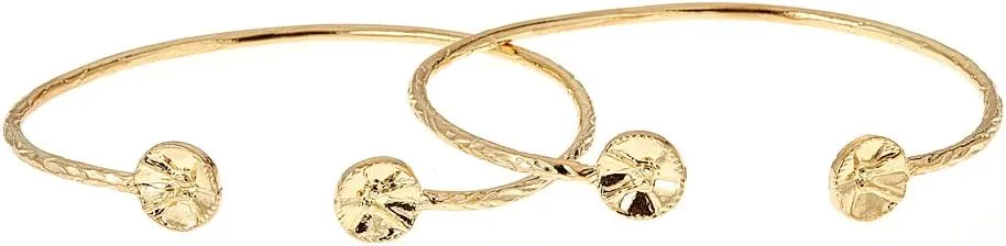 Solid .925 Sterling Silver Drum Ends West Indian Bangles Plated with 14K Gold, 1 pair