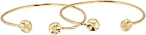 Solid .925 Sterling Silver Drum Ends West Indian Bangles Plated with 14K Gold, 1 pair