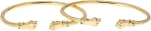 Solid .925 Sterling Silver Fist Ends West Indian Bangles Plated with 14K Gold (PAIR)