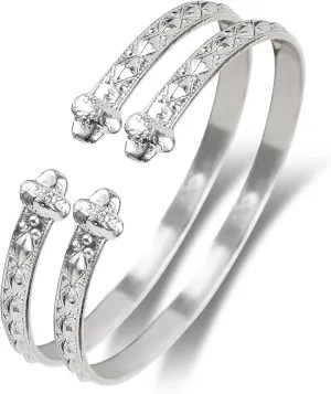 Solid .925 Sterling Silver Flat West Indian Bangles with Acorn Ends, 1 pair (Made in the USA)