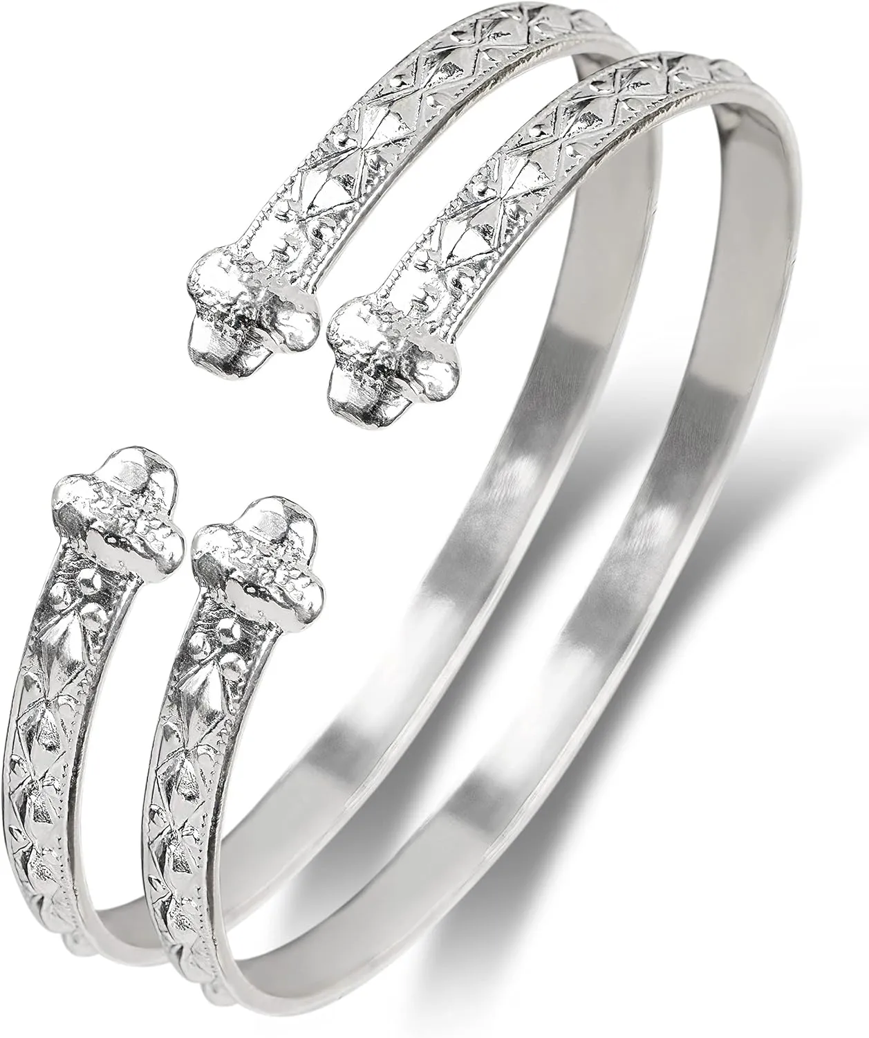 Solid .925 Sterling Silver Flat West Indian Bangles with Acorn Ends, 1 pair (Made in the USA)