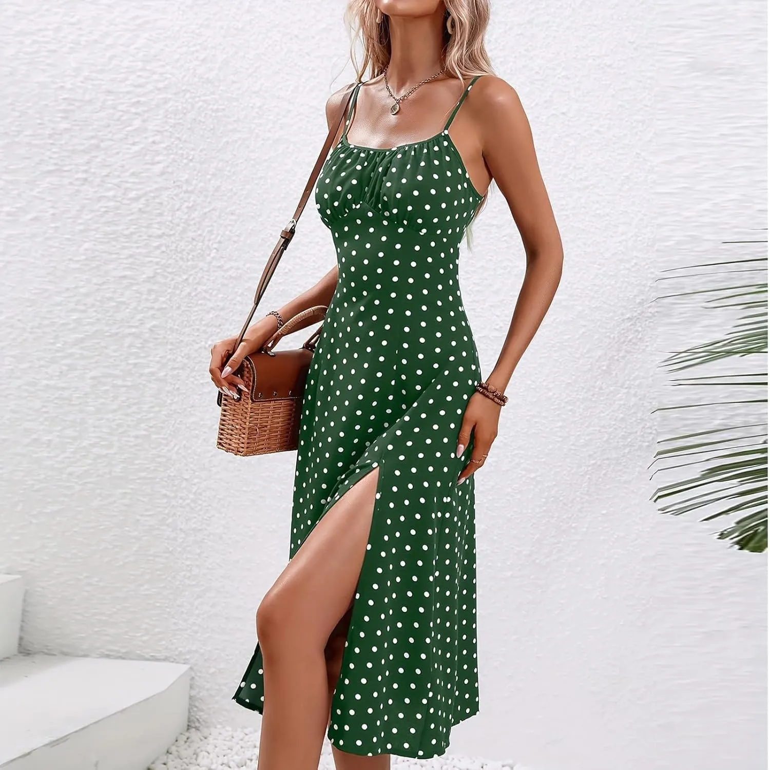 Spaghetti Strap Midi Dresses for Women Sexy Elegant Side Slit Prom Dresses Summer Slim Fit Sexy A Line Beach Dress