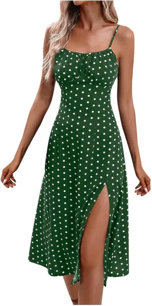 Spaghetti Strap Midi Dresses for Women Sexy Elegant Side Slit Prom Dresses Summer Slim Fit Sexy A Line Beach Dress