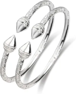 Spear Solid .925 Sterling Silver Thick West Indian Bangles, 1 pair