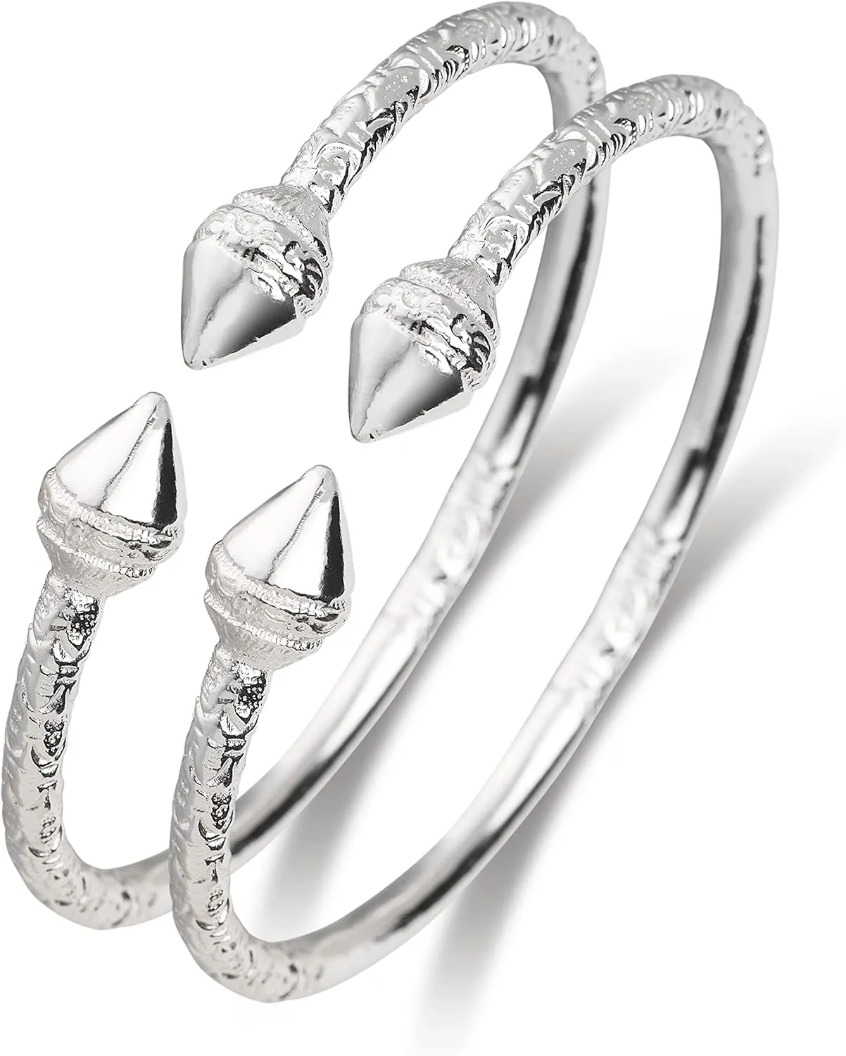 Spear Solid .925 Sterling Silver Thick West Indian Bangles, 1 pair