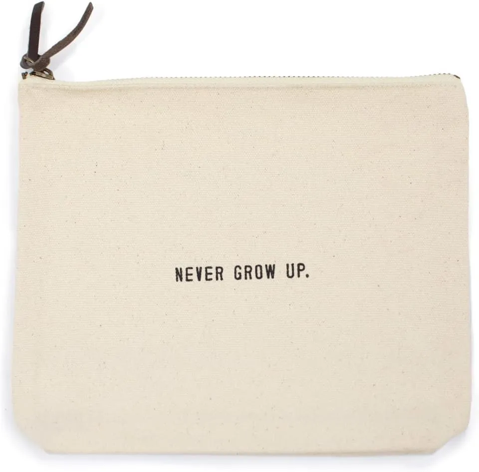 Sugarboo & Co. Never Grow Up Canvas Zip Bag, Makeup Bag For Women, Multi Purpose Toiletry Bag, Pencil Case Organizer