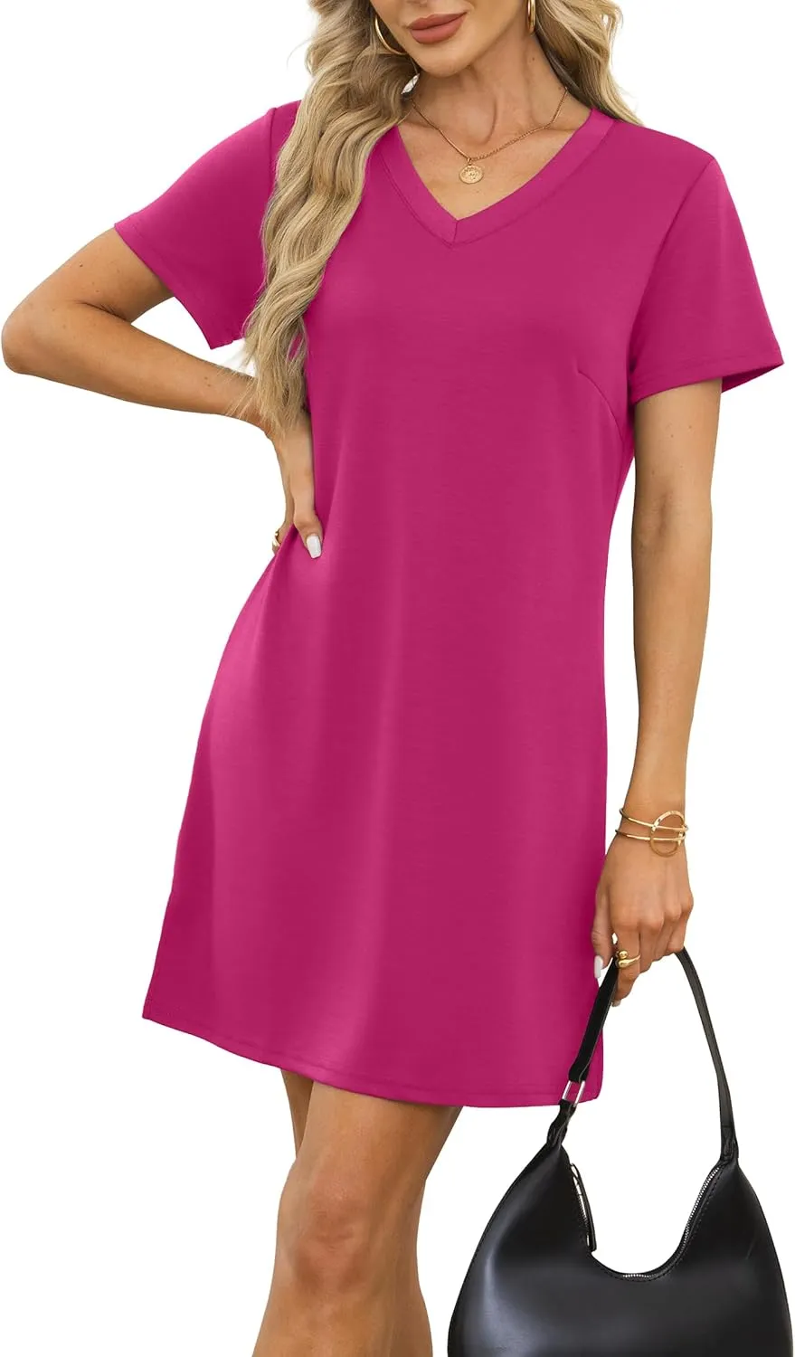 Summer Casual Dresses for Women 2025 Mini Vacation Dress V-Neck Short Sleeve Split Hem Beach Sundress