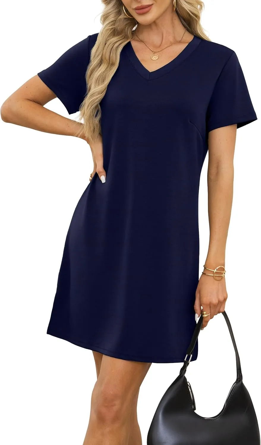 Summer Casual Dresses for Women 2025 Mini Vacation Dress V-Neck Short Sleeve Split Hem Beach Sundress