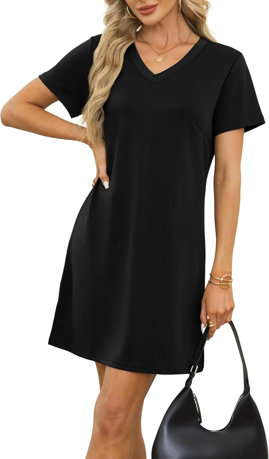 Summer Casual Dresses for Women 2025 Mini Vacation Dress V-Neck Short Sleeve Split Hem Beach Sundress