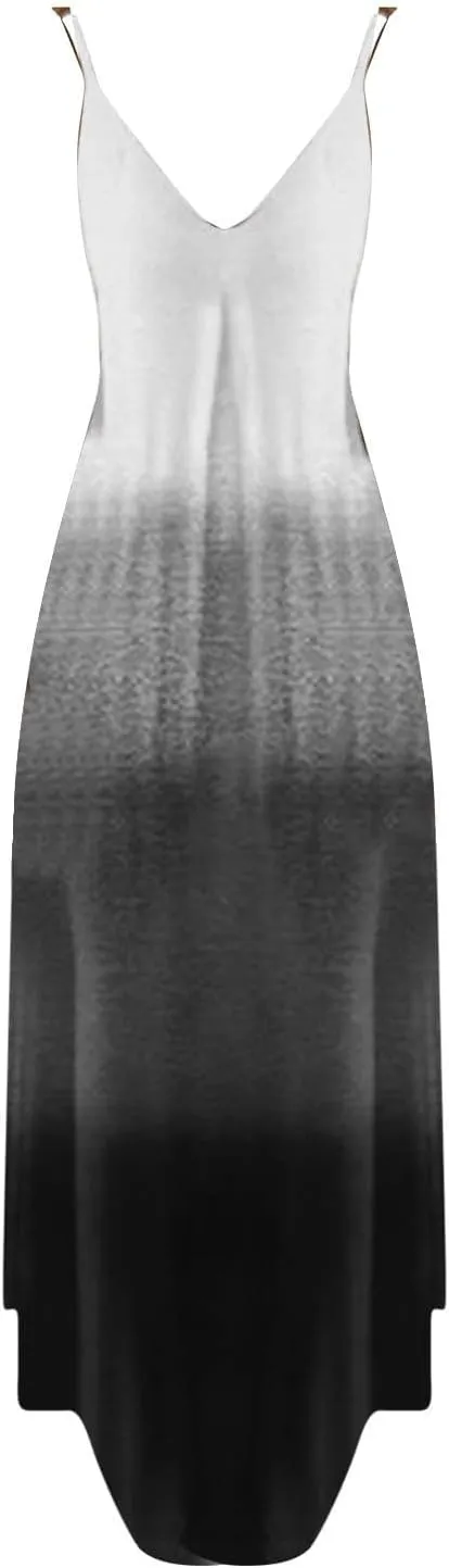 Summer Dresses for Women 2024 Casual V-Neck Long Dress Elegant A Line Sleeveless Printed Beach Sundress