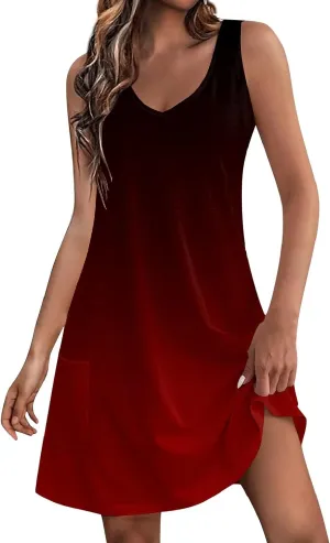 Summer Dresses for Women 2024 Loose V Neck Sleeveless Sundresses Casual Tank Dress Swimsuit Coverup with Pockets