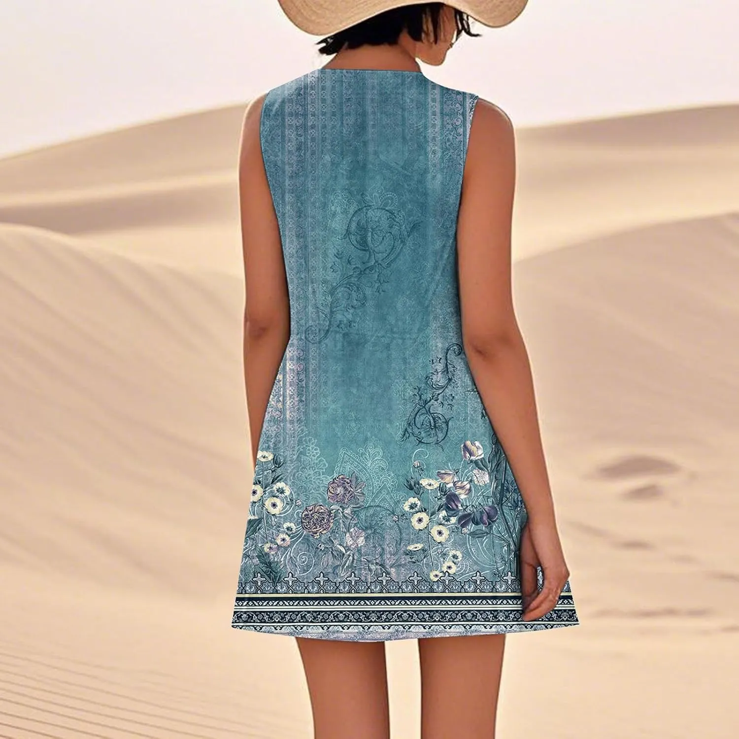 Summer Dresses for Women 2025 Beach U Neck Tank Dress Loose Sleeveless T Shirt Dress Casual Sundresses with Pockets