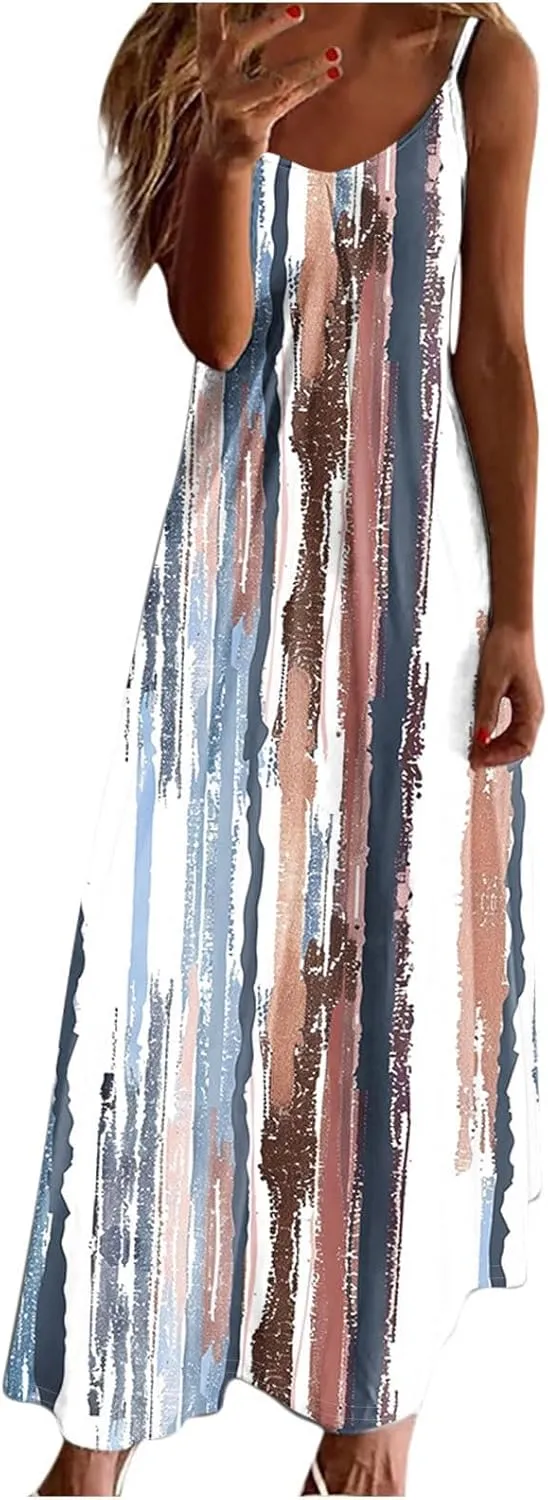 Summer Dresses for Women 2025 Beach Vacation Maxi Dress Spaghetti Strap Floral Print Sundress Casual Travel Clothes