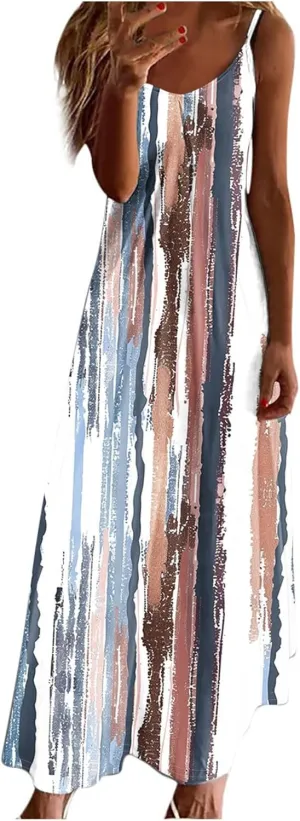 Summer Dresses for Women 2025 Beach Vacation Maxi Dress Spaghetti Strap Floral Print Sundress Casual Travel Clothes