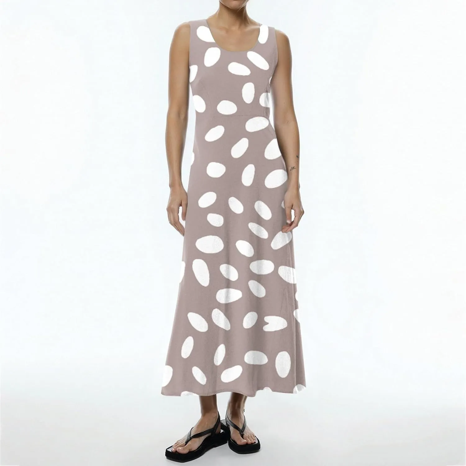 Summer Dresses for Women 2025 Casual Crew Neck Sleeveless Maxi Dress Loose Flowy Floral Beach Sundress with Pockets