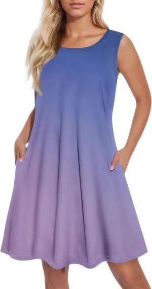Summer Dresses for Women 2025 Casual Crewneck Sleeveless Sundresses Boho Tank Dress Beach Dresses with Pockets