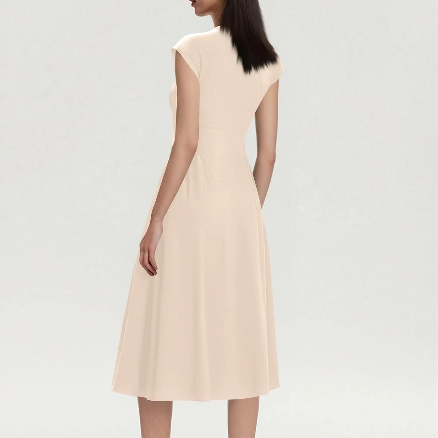 Summer Dresses for Women 2025 Casual V Neck Cap Sleeve Midi Dress Pleated Flowy Business Formal A Line Dresses