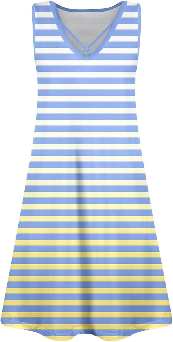 Summer Dresses for Women 2025 Floral Boho Beach Tank Dress V-Neck Loose Sundresses Sleeveless Casual T Shirt Dresses