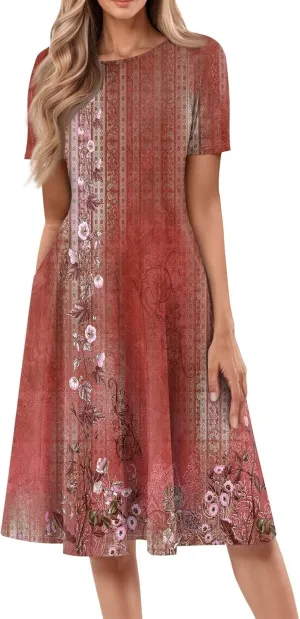 Summer Dresses Women Midi Dresses for Women Fitted Tight Short Sleeve A Line Dresses Women Summer