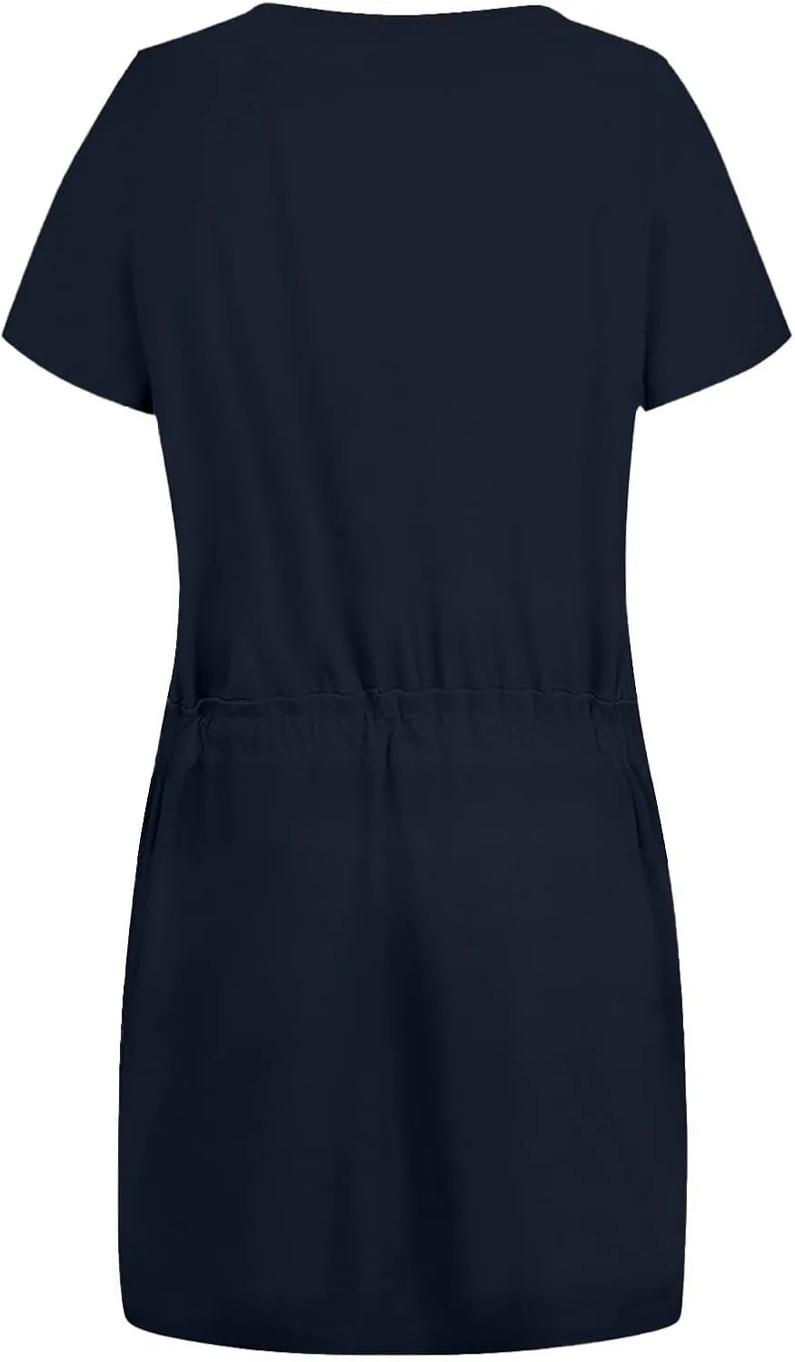 Summer Midi Dress for Women Waist Drawstring Short Sleeve V Neck A Line Loose Casual Short Sundress with Pockets 2025