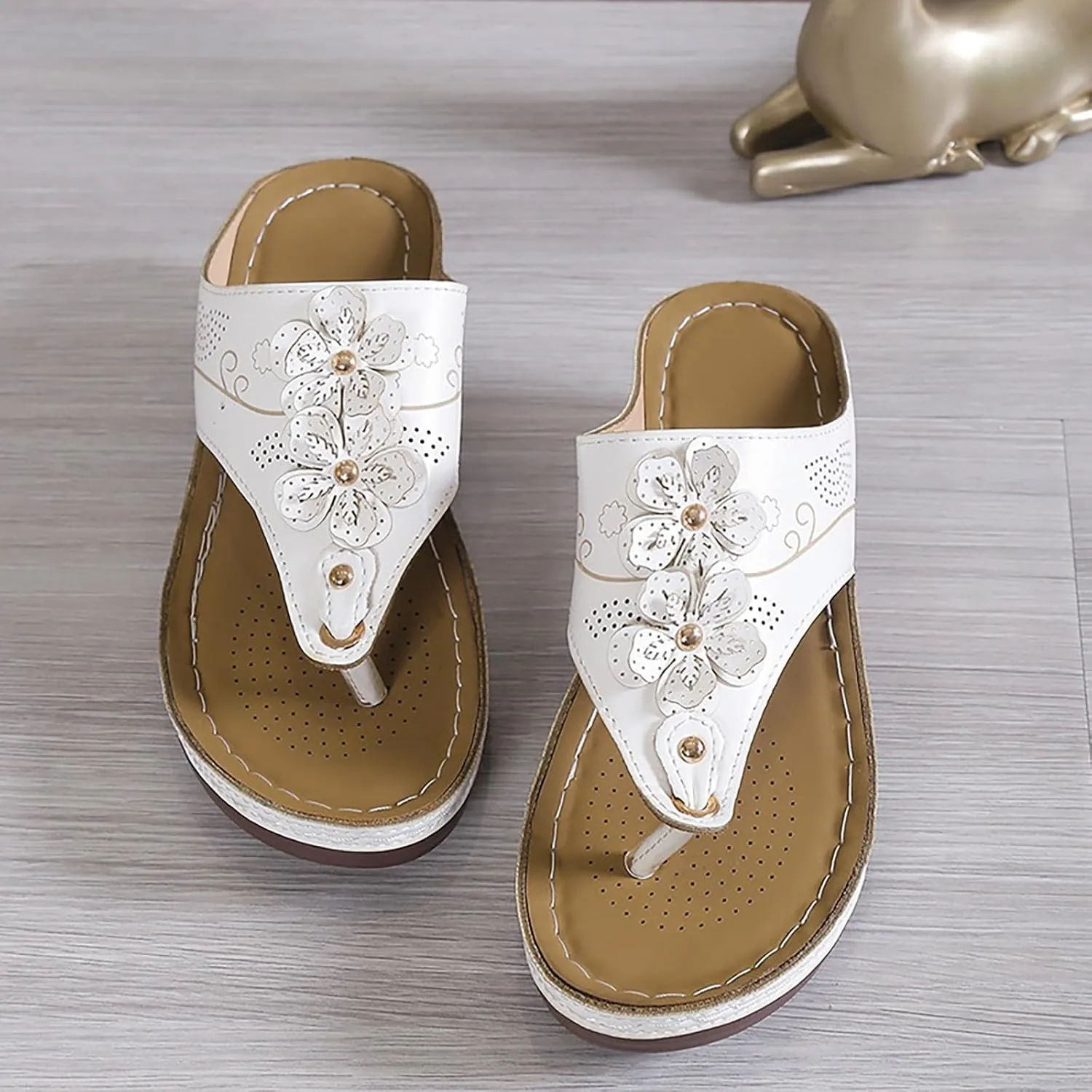 Summer Sandals for Women Dressy Premium Walking Slippers with Arch Support Anti-Slip Breathable Sandal Vintage Flip Flop Shoes Beach Leather Slippers