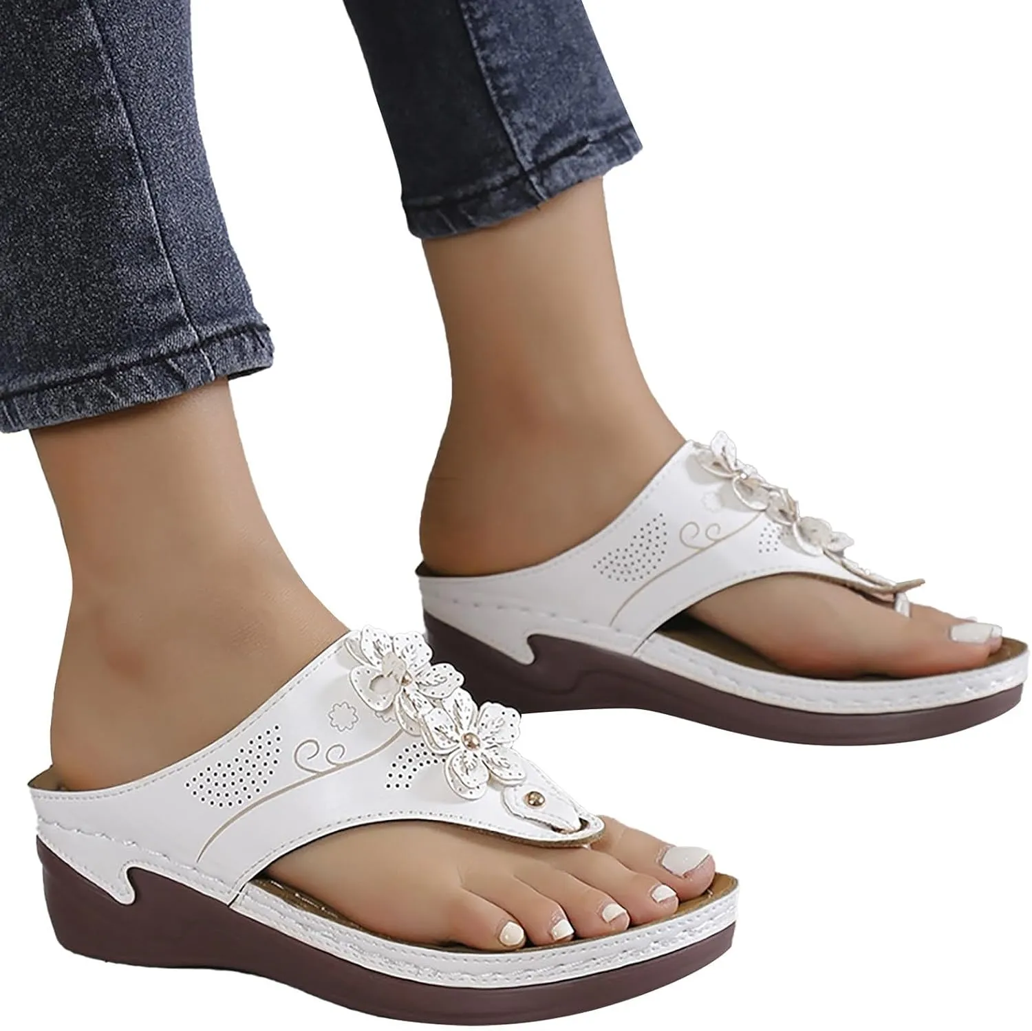 Summer Sandals for Women Dressy Premium Walking Slippers with Arch Support Anti-Slip Breathable Sandal Vintage Flip Flop Shoes Beach Leather Slippers