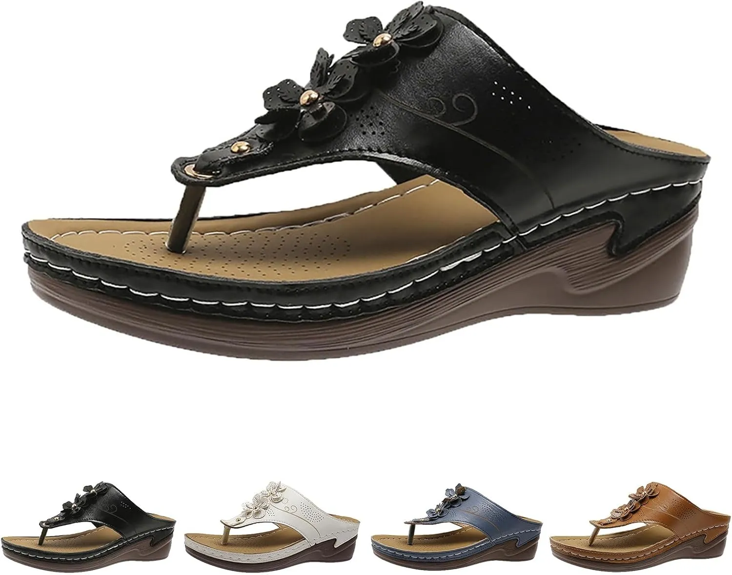 Summer Sandals for Women Dressy Premium Walking Slippers with Arch Support Anti-Slip Breathable Sandal Vintage Flip Flop Shoes Beach Leather Slippers