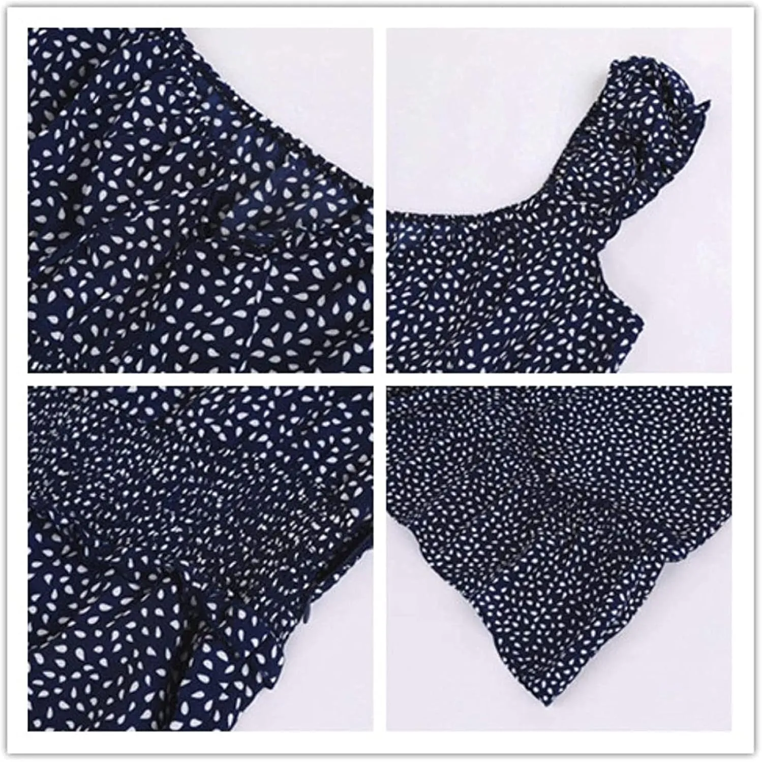 Summer Womens Smocked Dresses Ruffle Floral Tie Front Boho Sundress Polka Dot Sexy Fashion Print Neckline Mini Dress