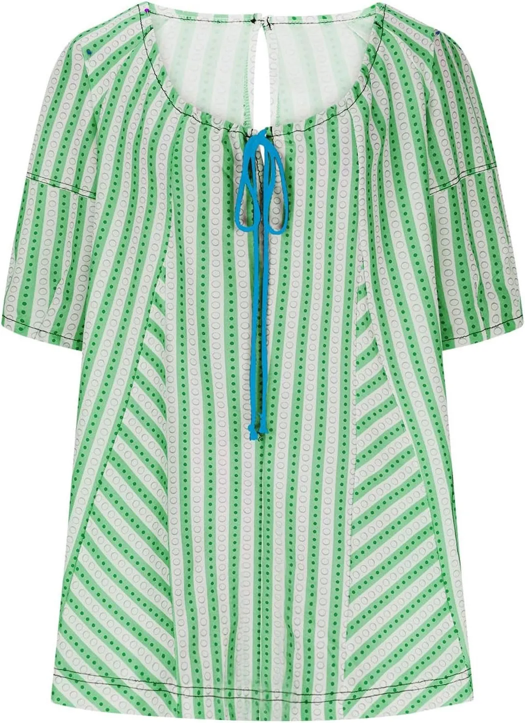 Sun Dresses for Women 2024 Casual Stripes Print Oversized Babydoll Mini Dress Short Sleeve V-Neck Lace Up Sundresses