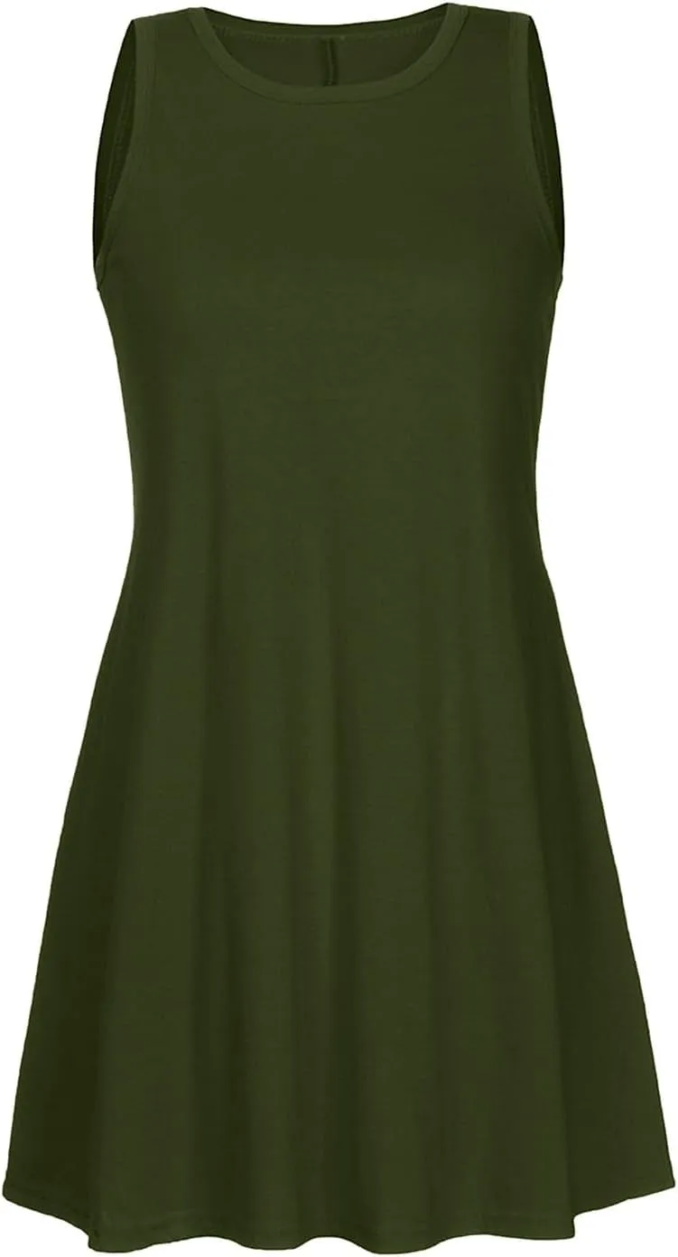 Sundresses for Women 2024 Solid Color Crewneck Sleeveless Summer Dress Loose Fit Tunic Midi Dress Flowy Swing Sundresses