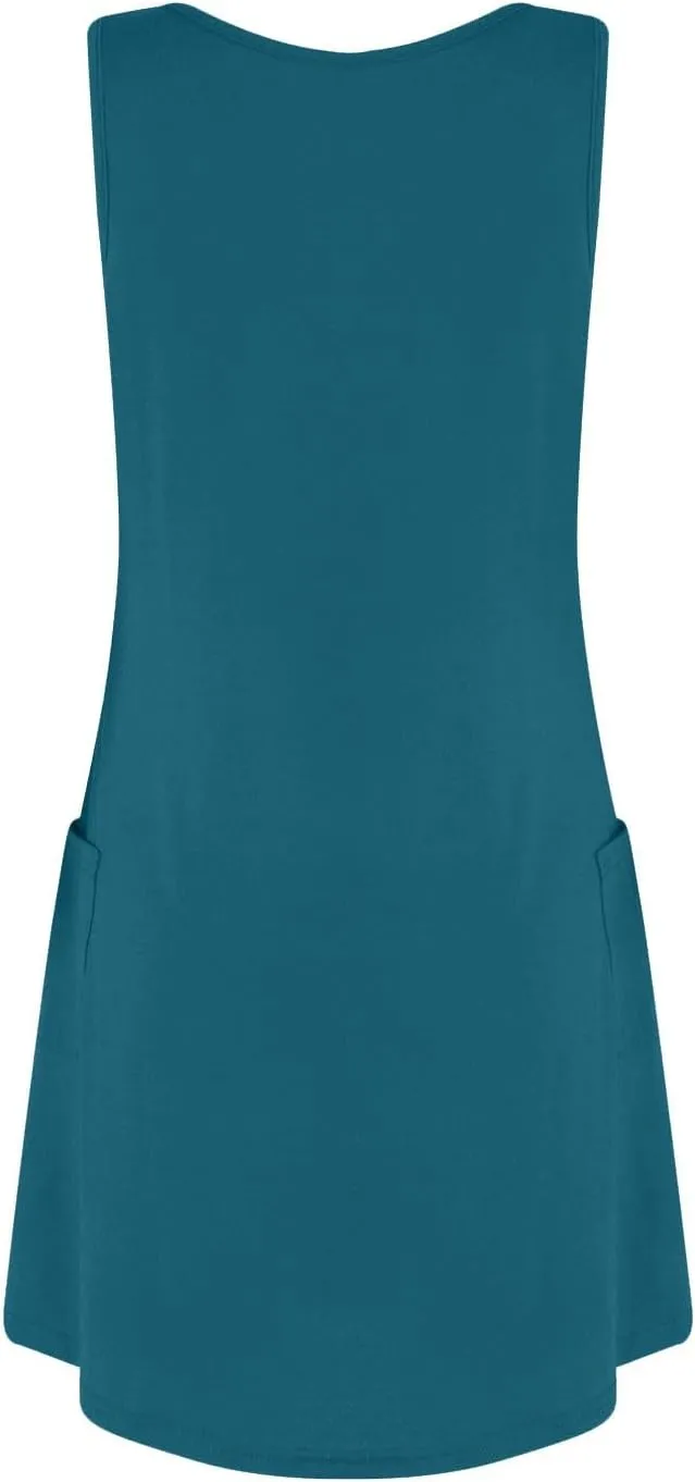 Sundresses for Women 2025 Casual Sleeveless V Neck Mini Tank Tshirt Dress with Pockets A Line Flowy Beach Dresses