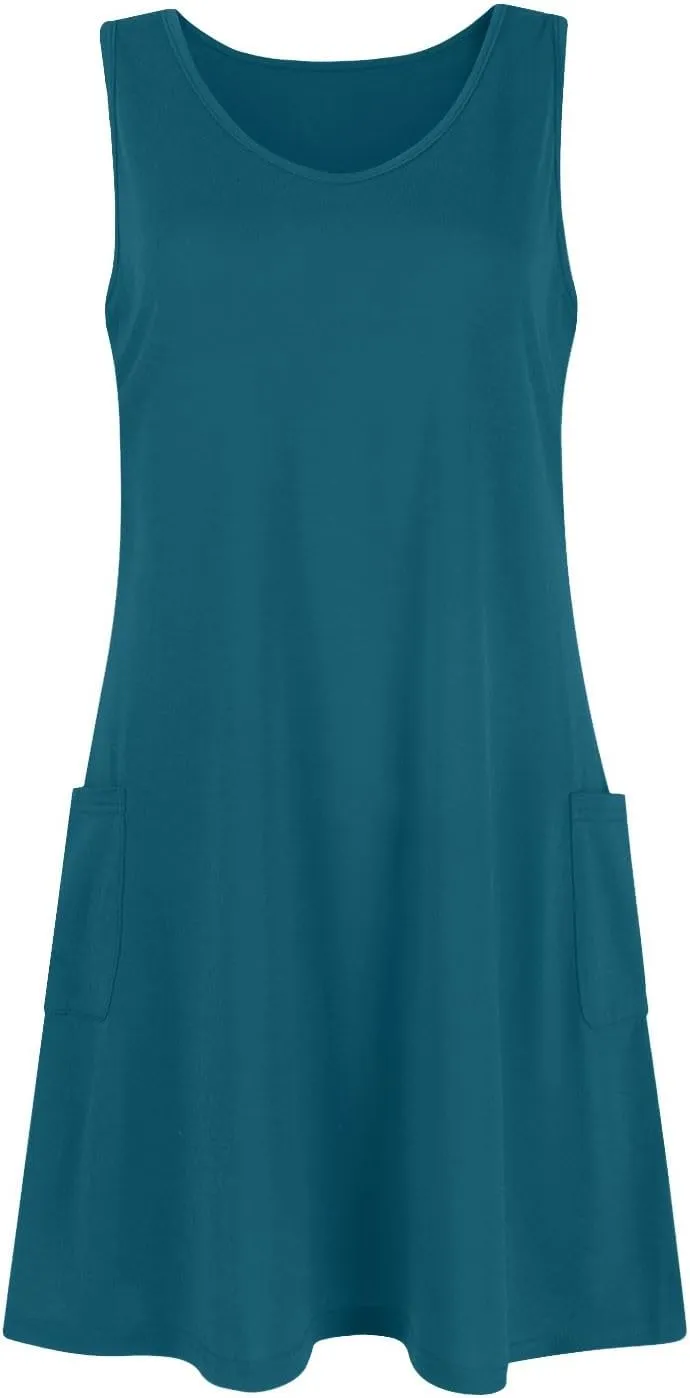 Sundresses for Women 2025 Casual Sleeveless V Neck Mini Tank Tshirt Dress with Pockets A Line Flowy Beach Dresses
