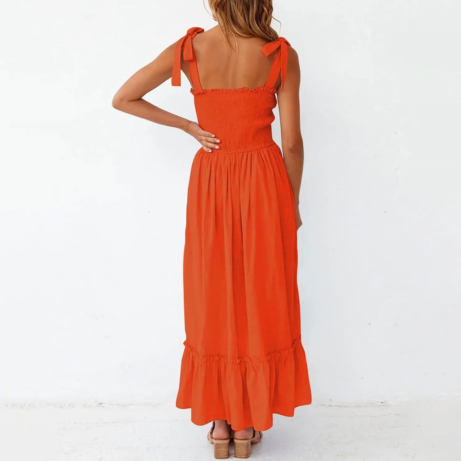 Sundresses for Women Fashion Strap Square Neck Sleeveless Summer Dresses Casual Beach Vacation Long Maxi A Line Dress