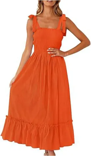Sundresses for Women Fashion Strap Square Neck Sleeveless Summer Dresses Casual Beach Vacation Long Maxi A Line Dress