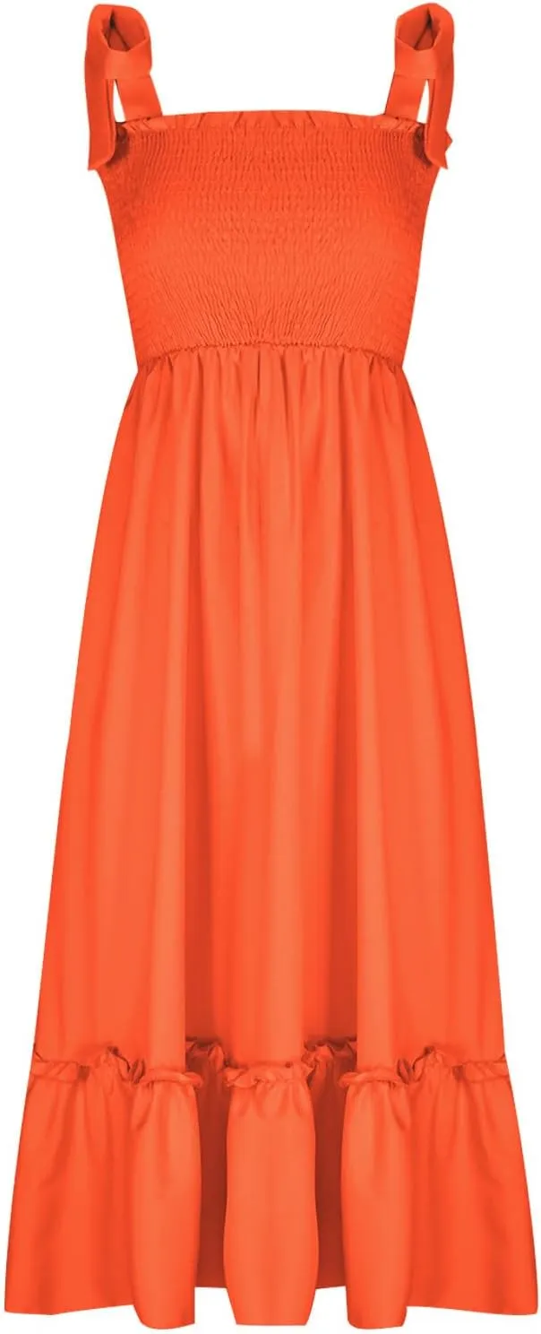 Sundresses for Women Fashion Strap Square Neck Sleeveless Summer Dresses Casual Beach Vacation Long Maxi A Line Dress