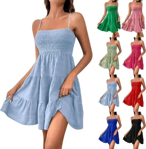 Sundresses for Women Sexy Flowy Empire Waist Backless A Line Mini Dress Trendy Boho Vintage Hawaiian Smocked Dresses