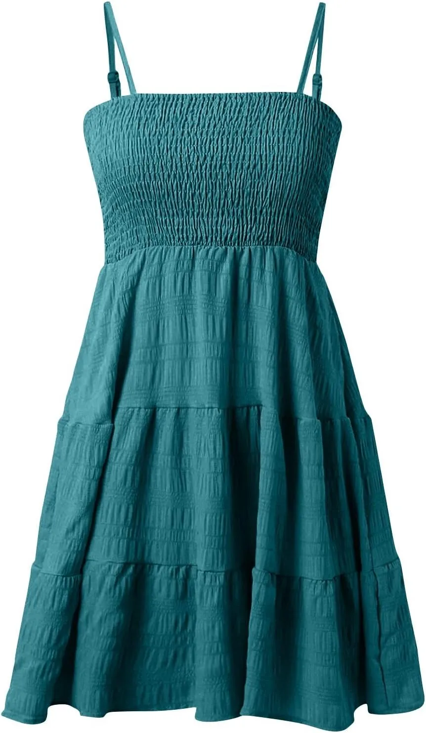 Sundresses for Women Sexy Flowy Empire Waist Backless A Line Mini Dress Trendy Boho Vintage Hawaiian Smocked Dresses