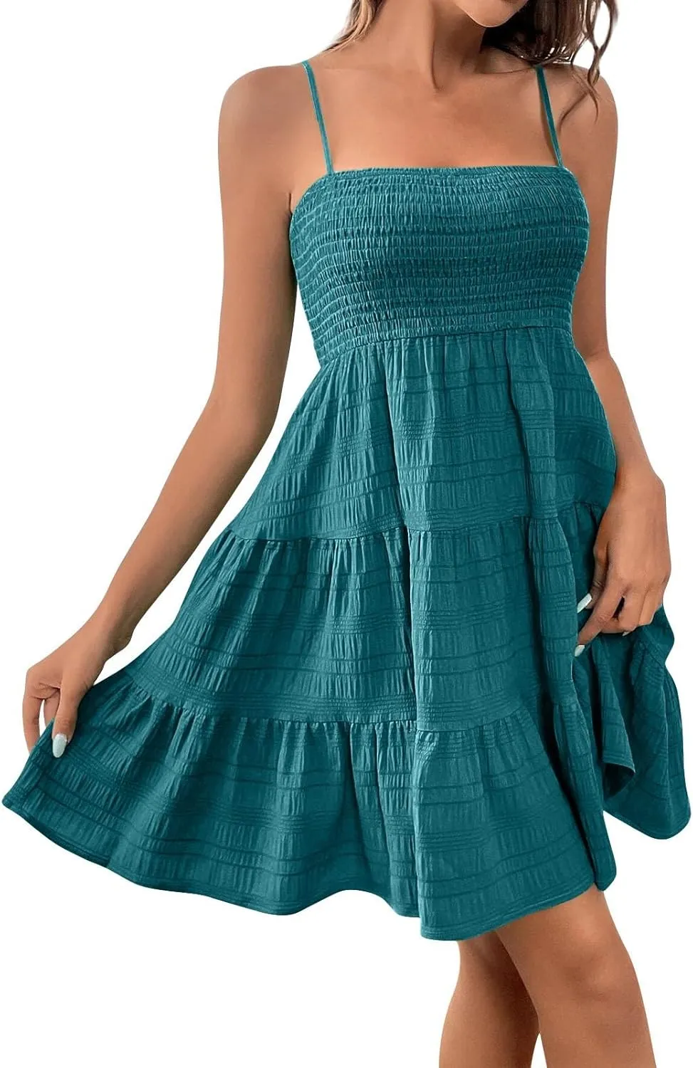Sundresses for Women Sexy Flowy Empire Waist Backless A Line Mini Dress Trendy Boho Vintage Hawaiian Smocked Dresses