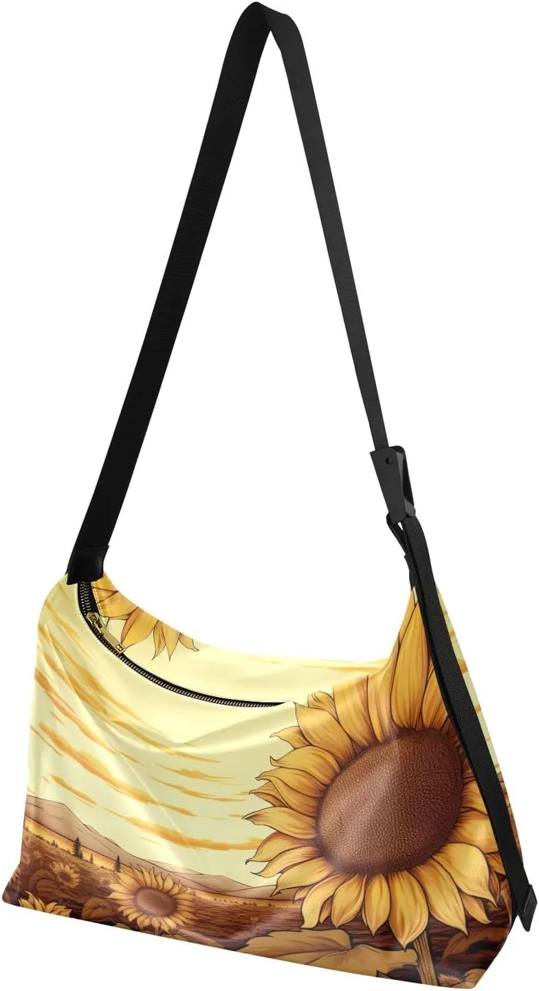 Sunflower Field is Drawn in Sepia Shoulder Bag, Fashion Shoulder Bag, Crossbody Bag for Men Leather