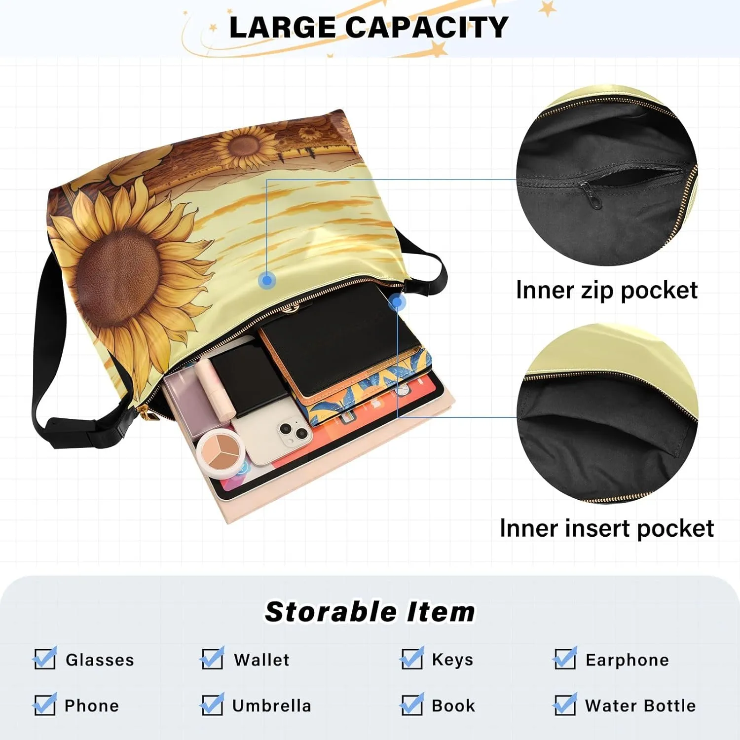 Sunflower Field is Drawn in Sepia Shoulder Bag, Fashion Shoulder Bag, Crossbody Bag for Men Leather